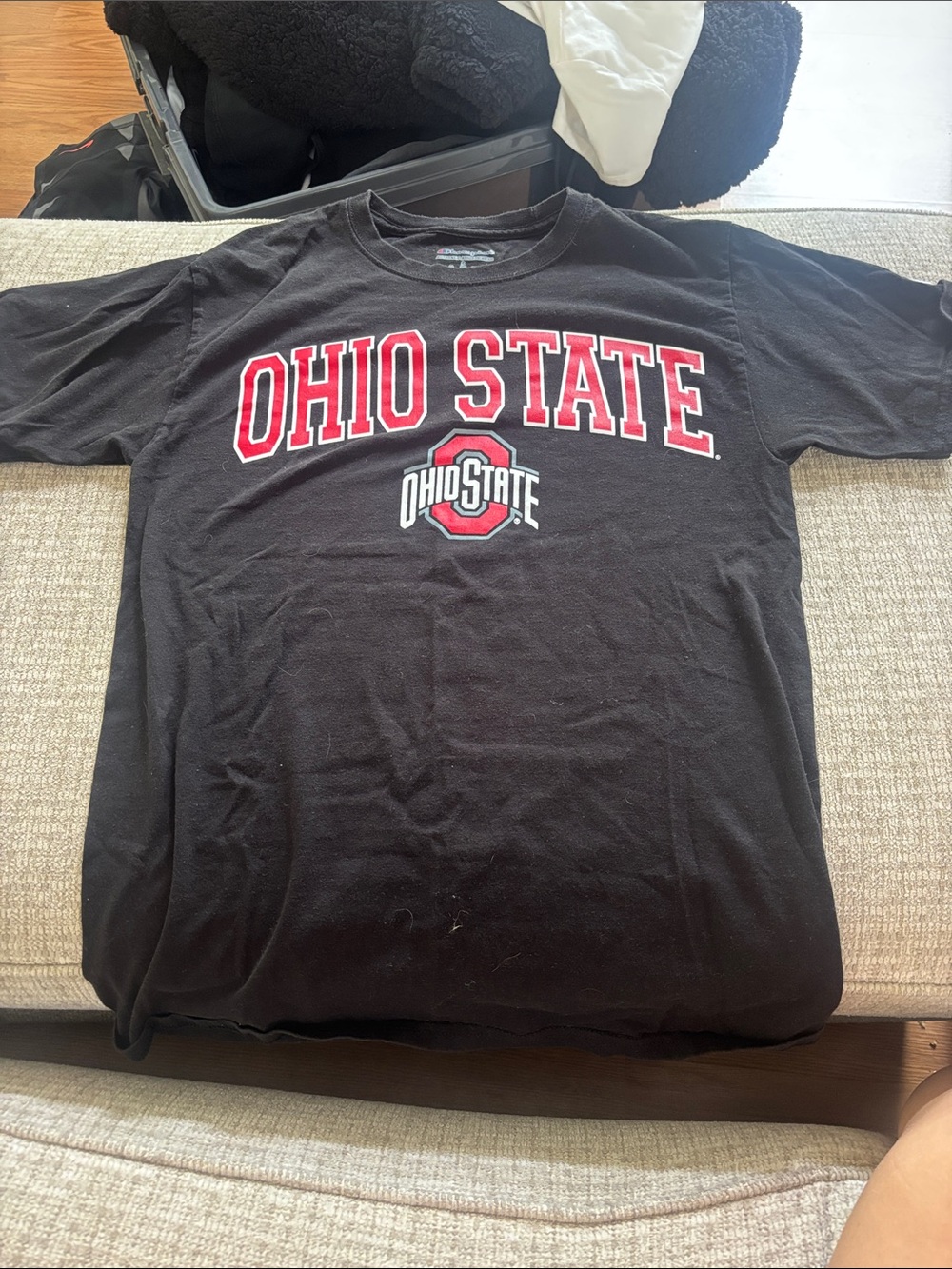 Champion Ohio State Black Tee with Red & White Logo